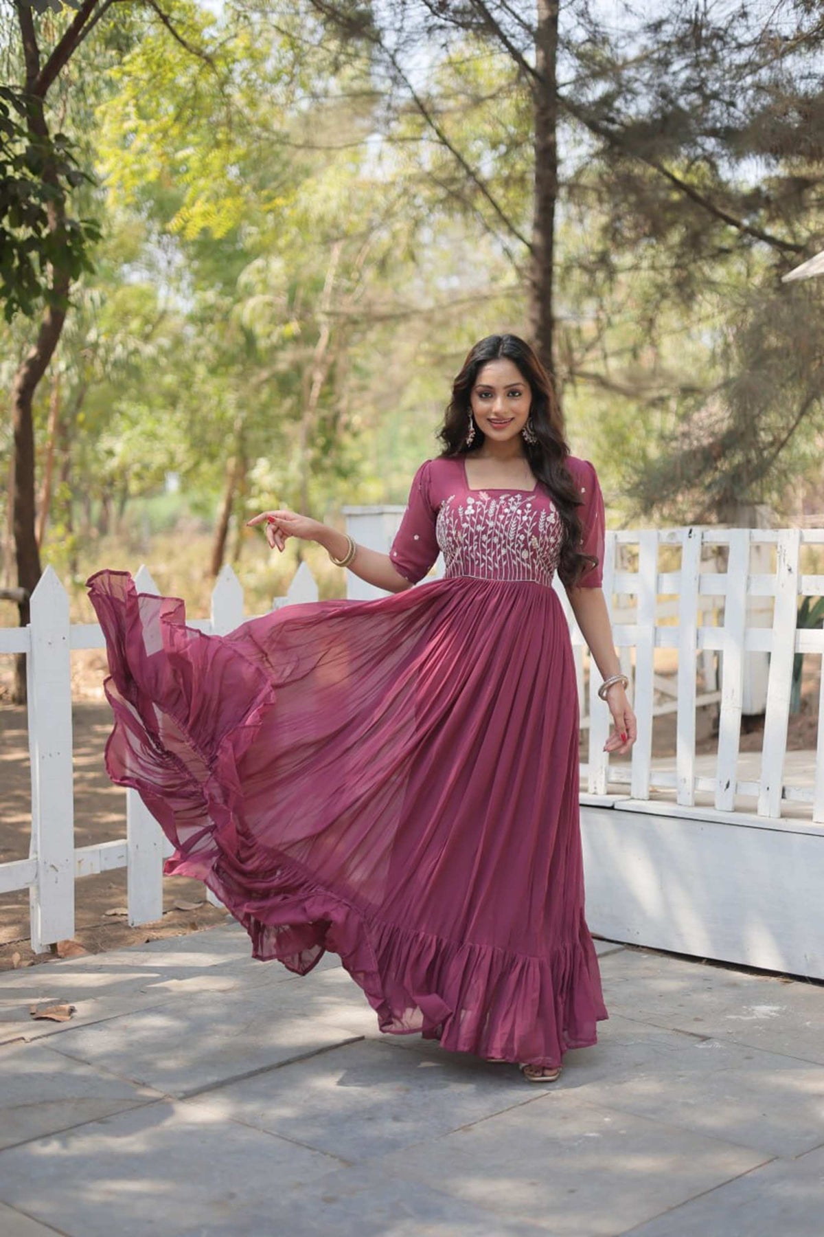 Elegant Faux Georgette Gown Sequins & Embroidered Charm