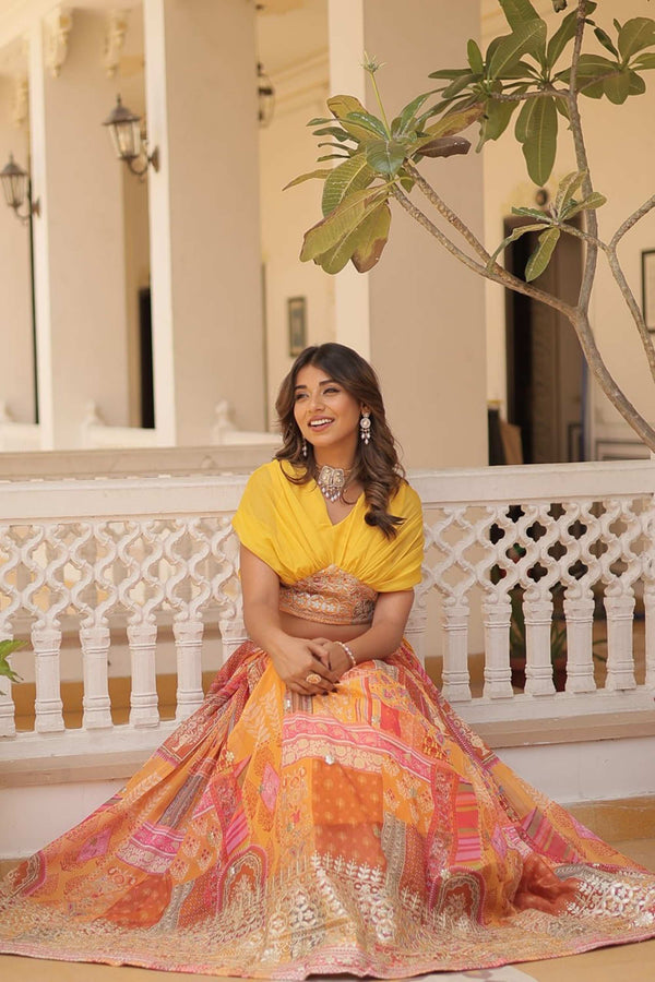 Jeenifab Yellow Silk Lehenga with Designer Blouse