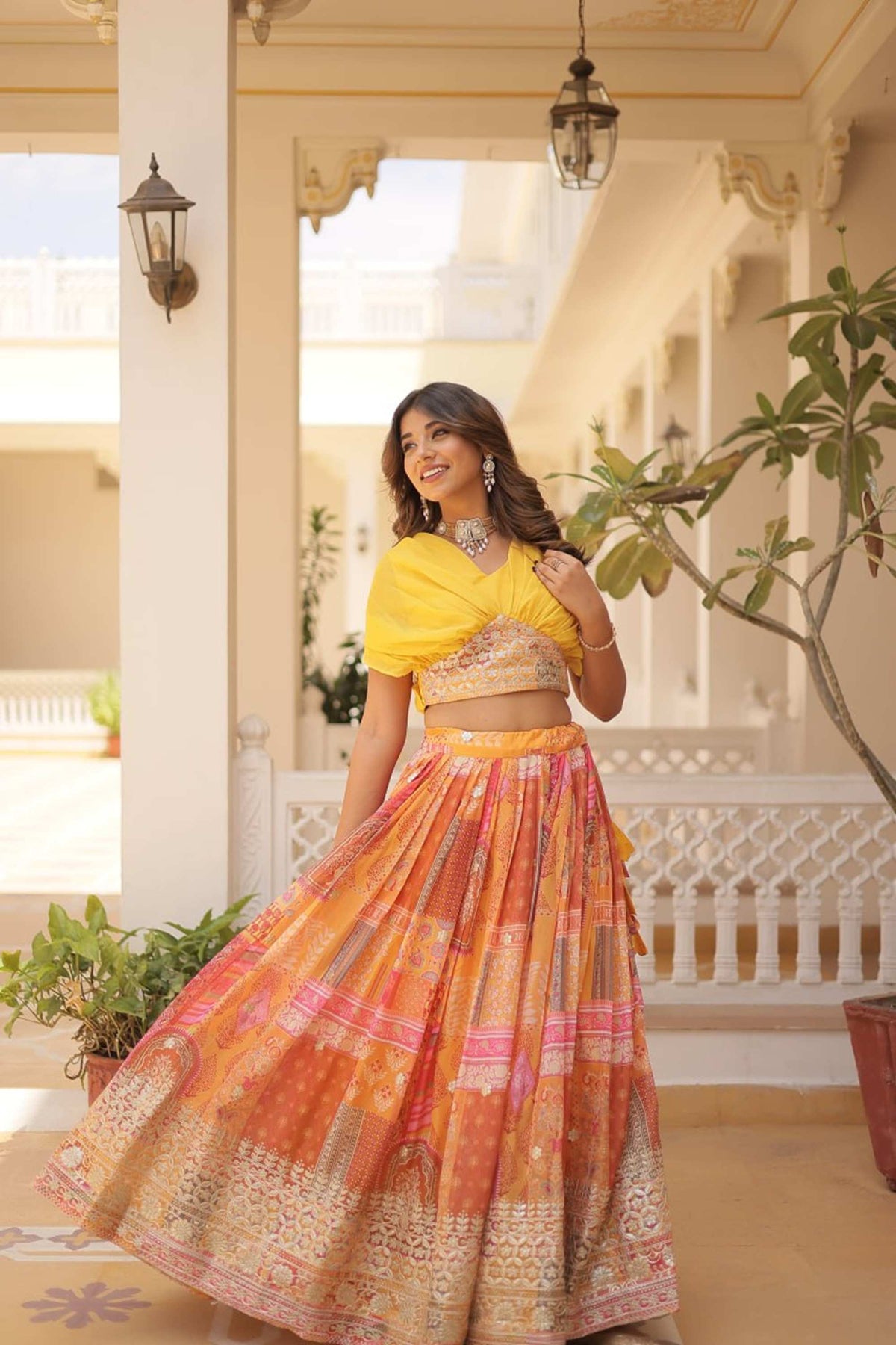 Jeenifab Yellow Silk Lehenga with Designer Blouse