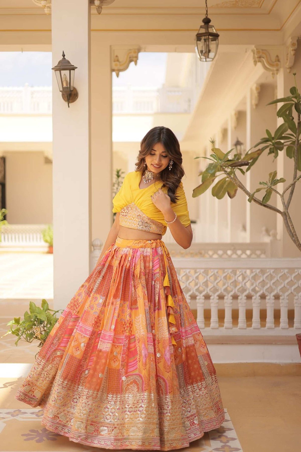 Jeenifab Yellow Silk Lehenga with Designer Blouse